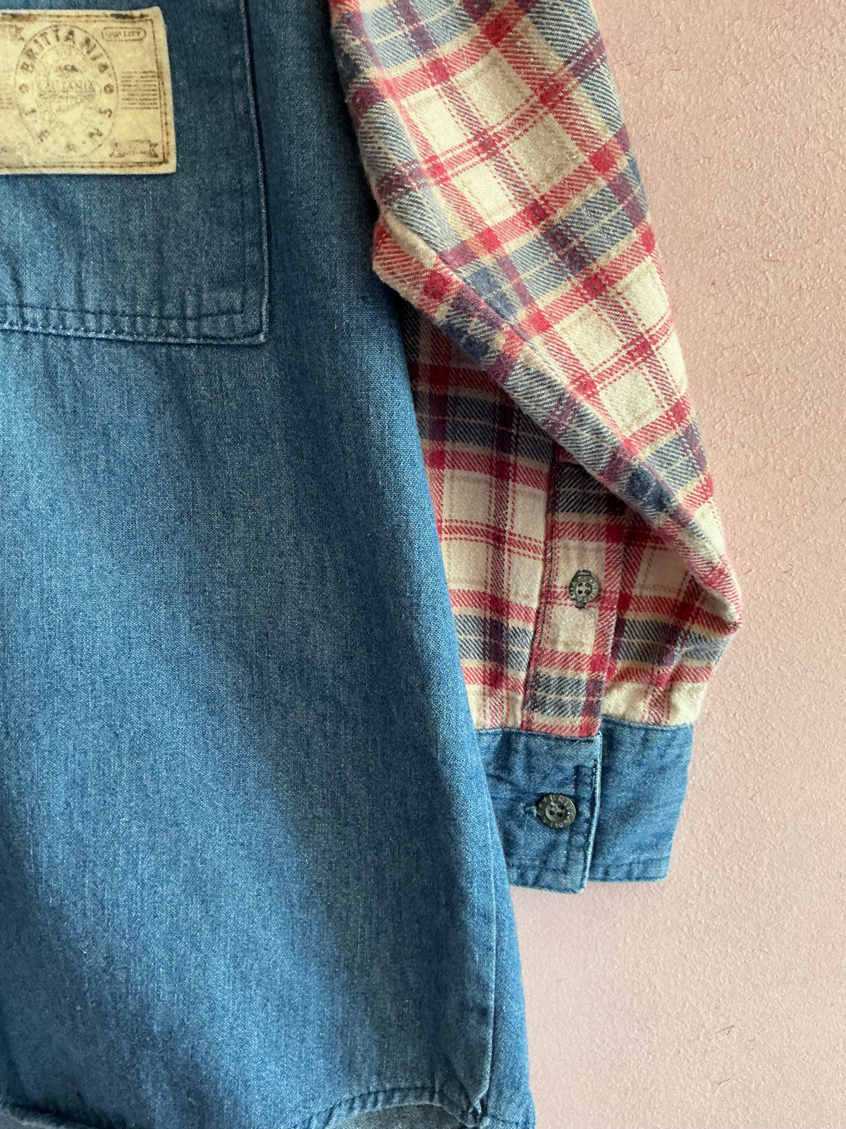 Vintage Brittania Chambray and Plaid Flannel Long Sleeve Shirt / 10/12