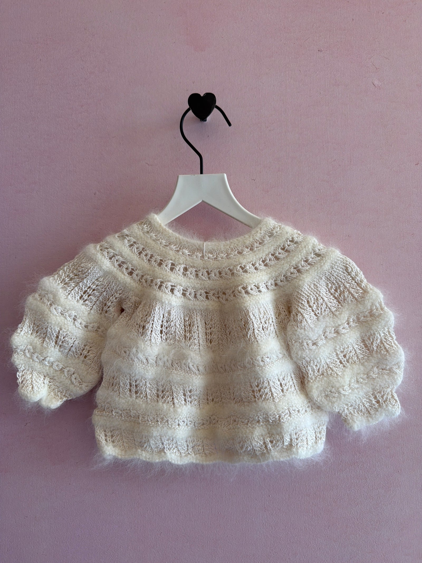 vintage Fluffy Cream Angora Knit Cardigan / Newborn