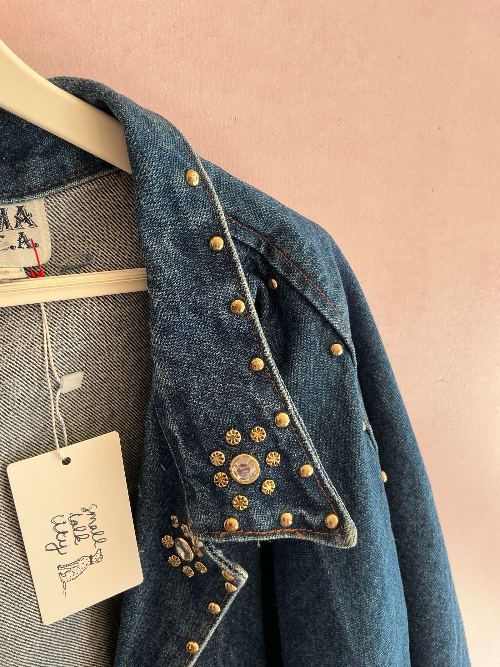 vintage rhinestone dark denim Jean Jacket / Women's Medium