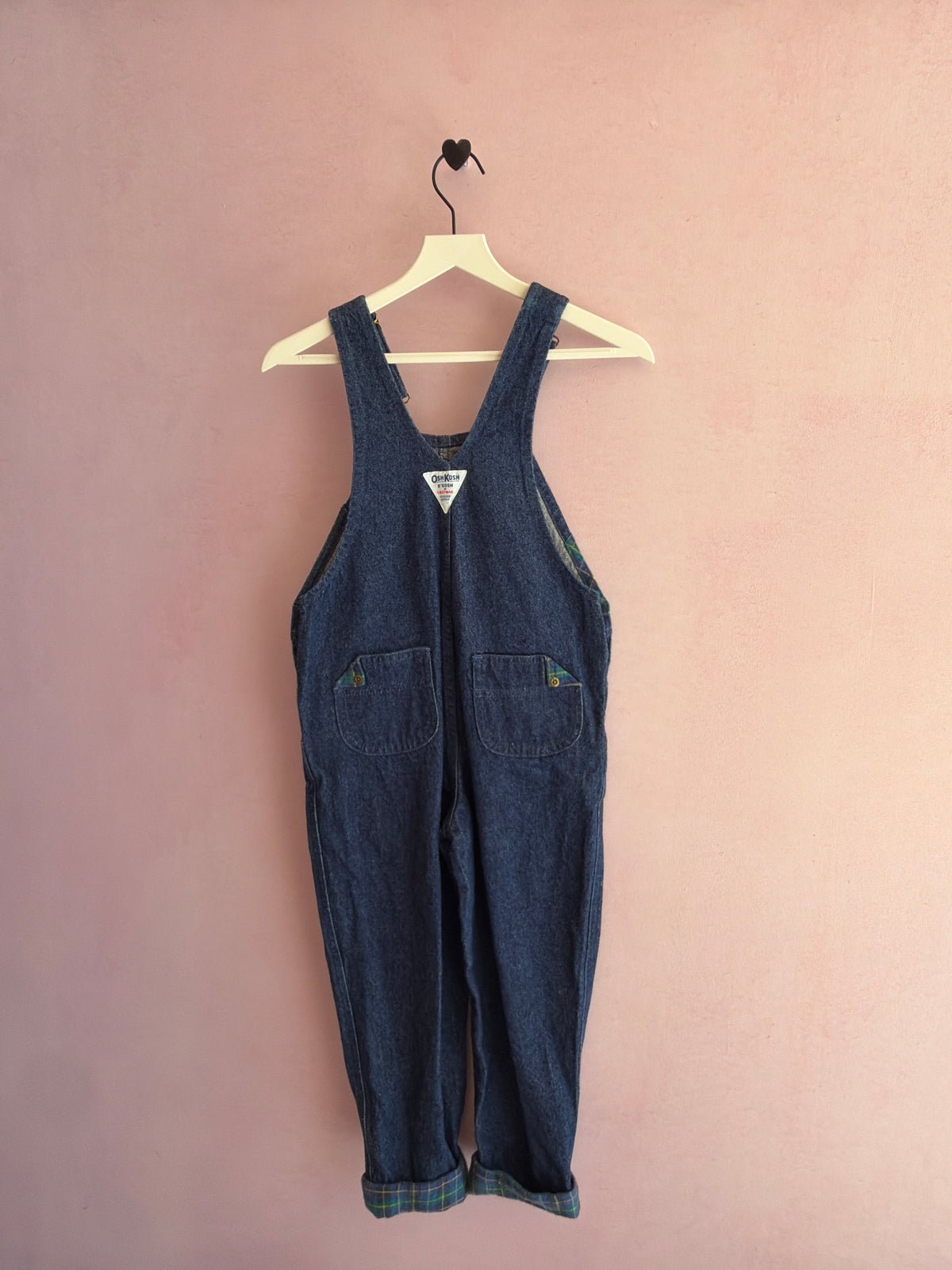 vintage OshKosh B'gosh Dark Denim Blue Plaid overalls / 5