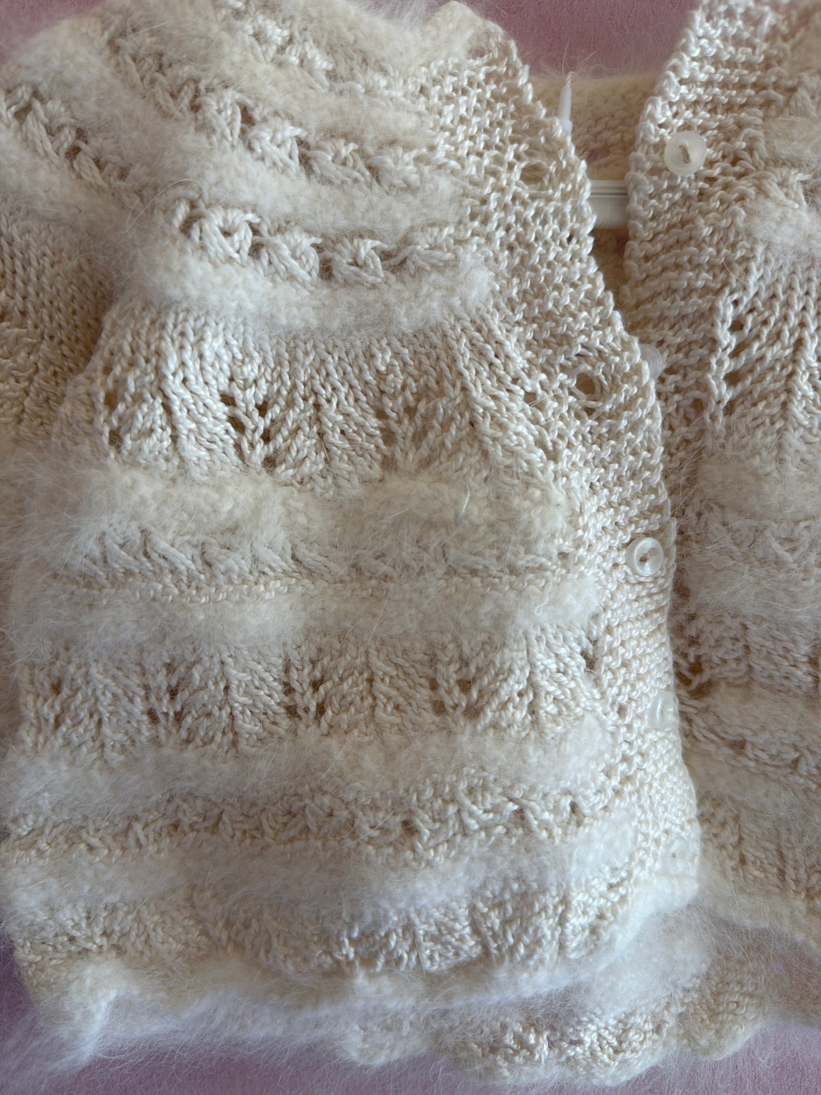 vintage Fluffy Cream Angora Knit Cardigan / Newborn