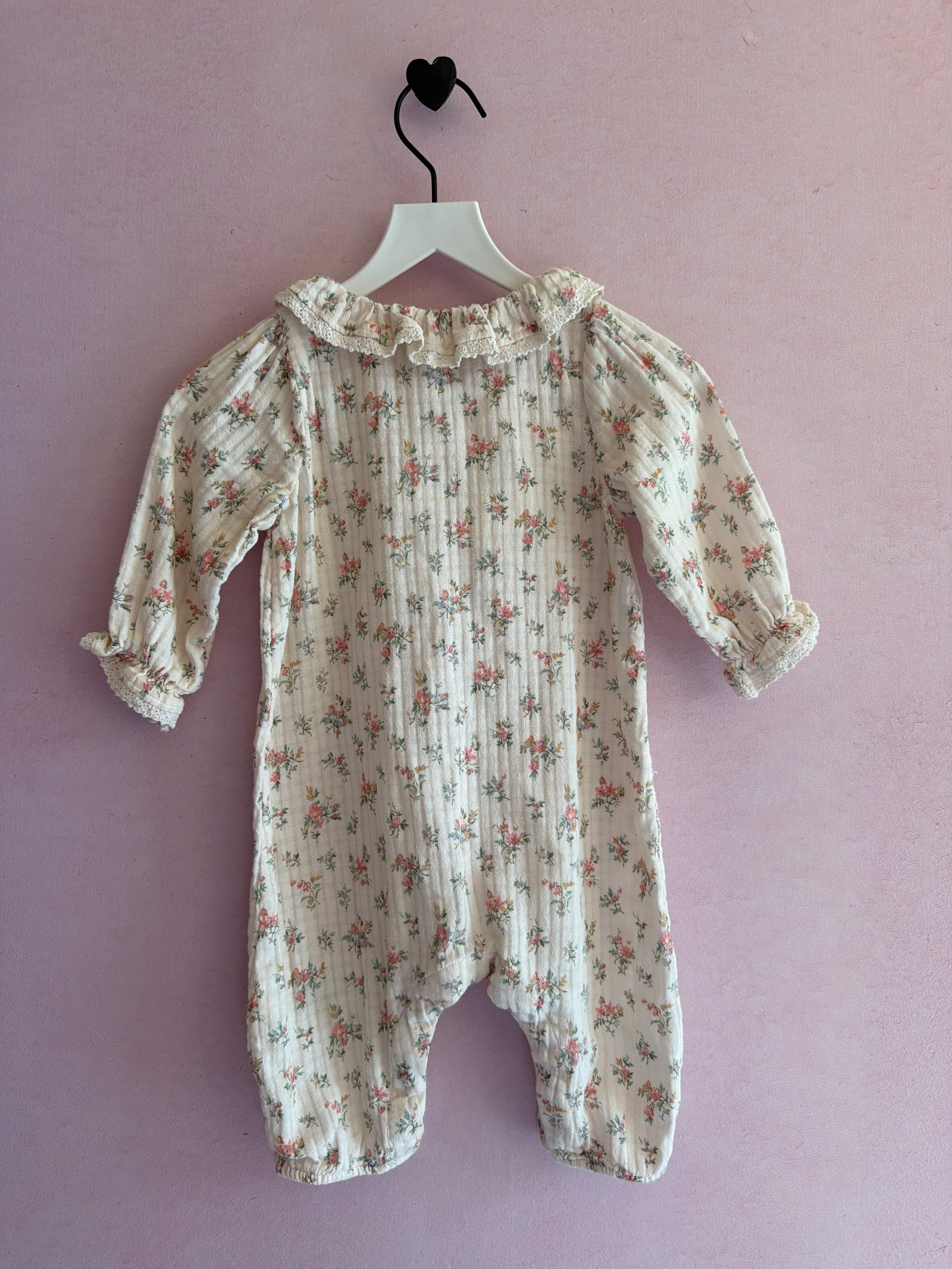 Natalys Cream Muslin Pink Roses Romper / 3m