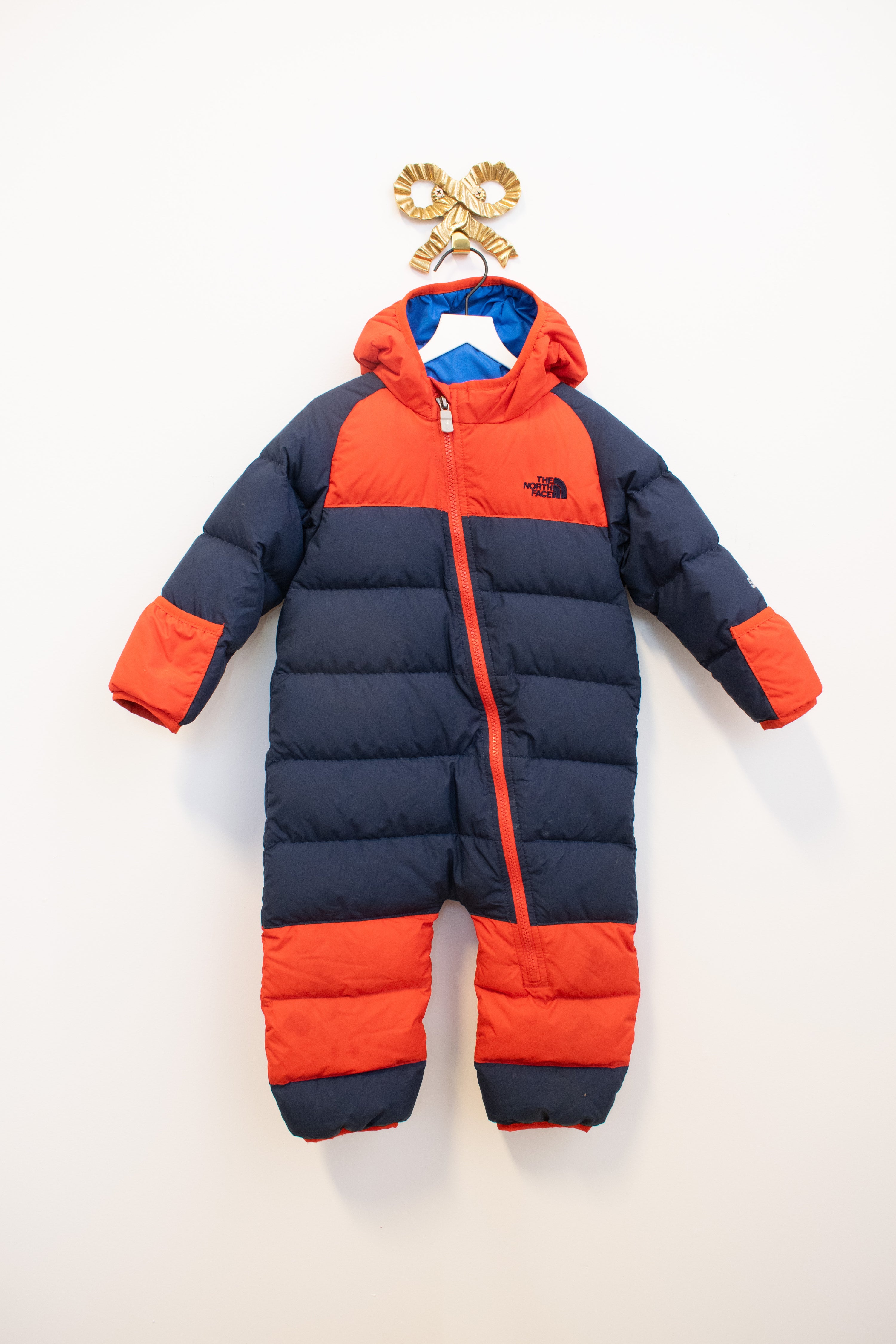 The North Face Red and Navy 550 Bunting Snowsuit / 12-18 months