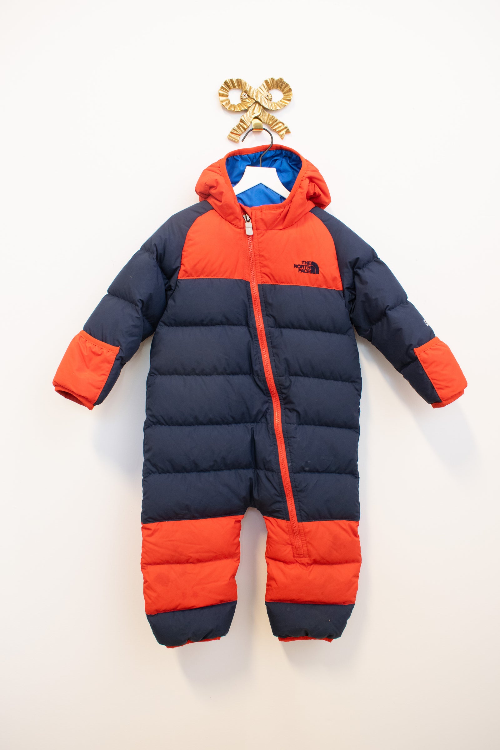 The North Face Red and Navy 550 Bunting Snowsuit / 12-18 months