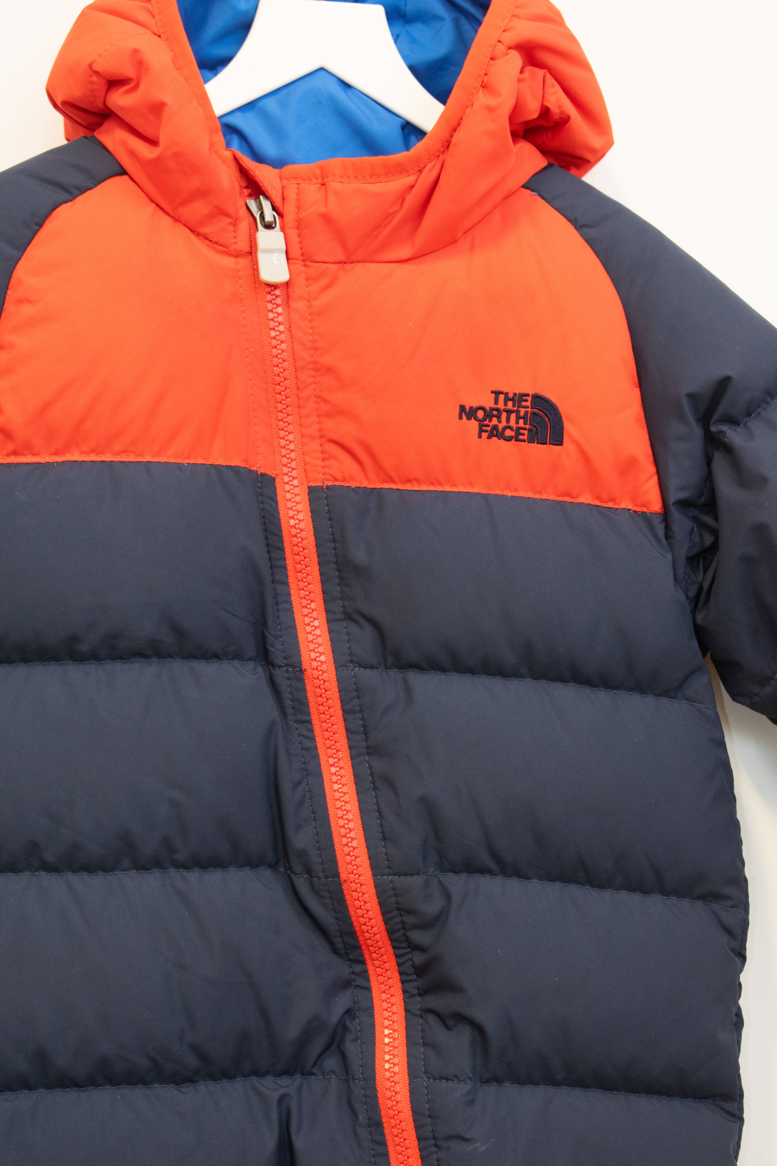 The North Face Red and Navy 550 Bunting Snowsuit / 12-18 months