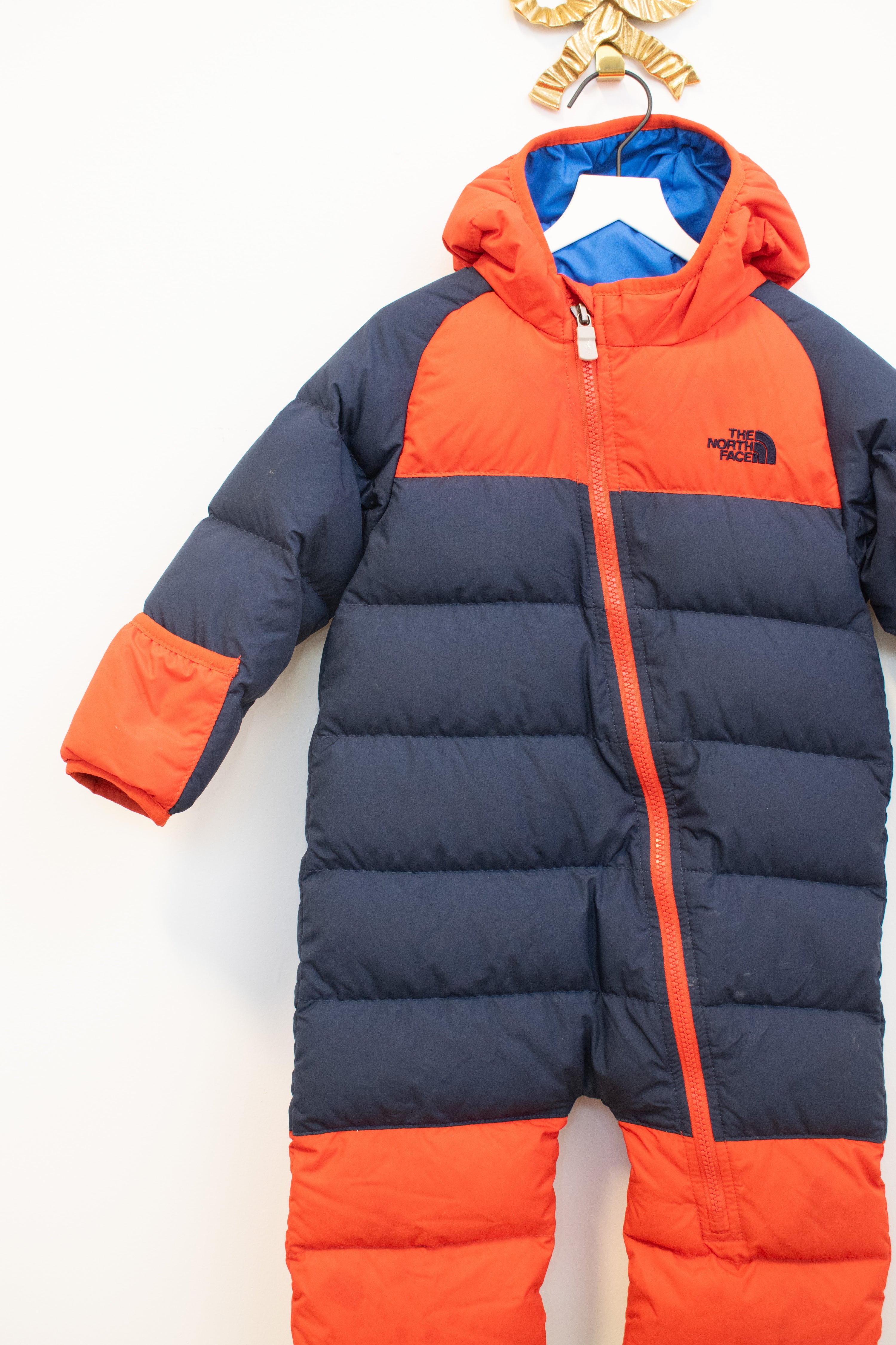 The North Face Red and Navy 550 Bunting Snowsuit / 12-18 months