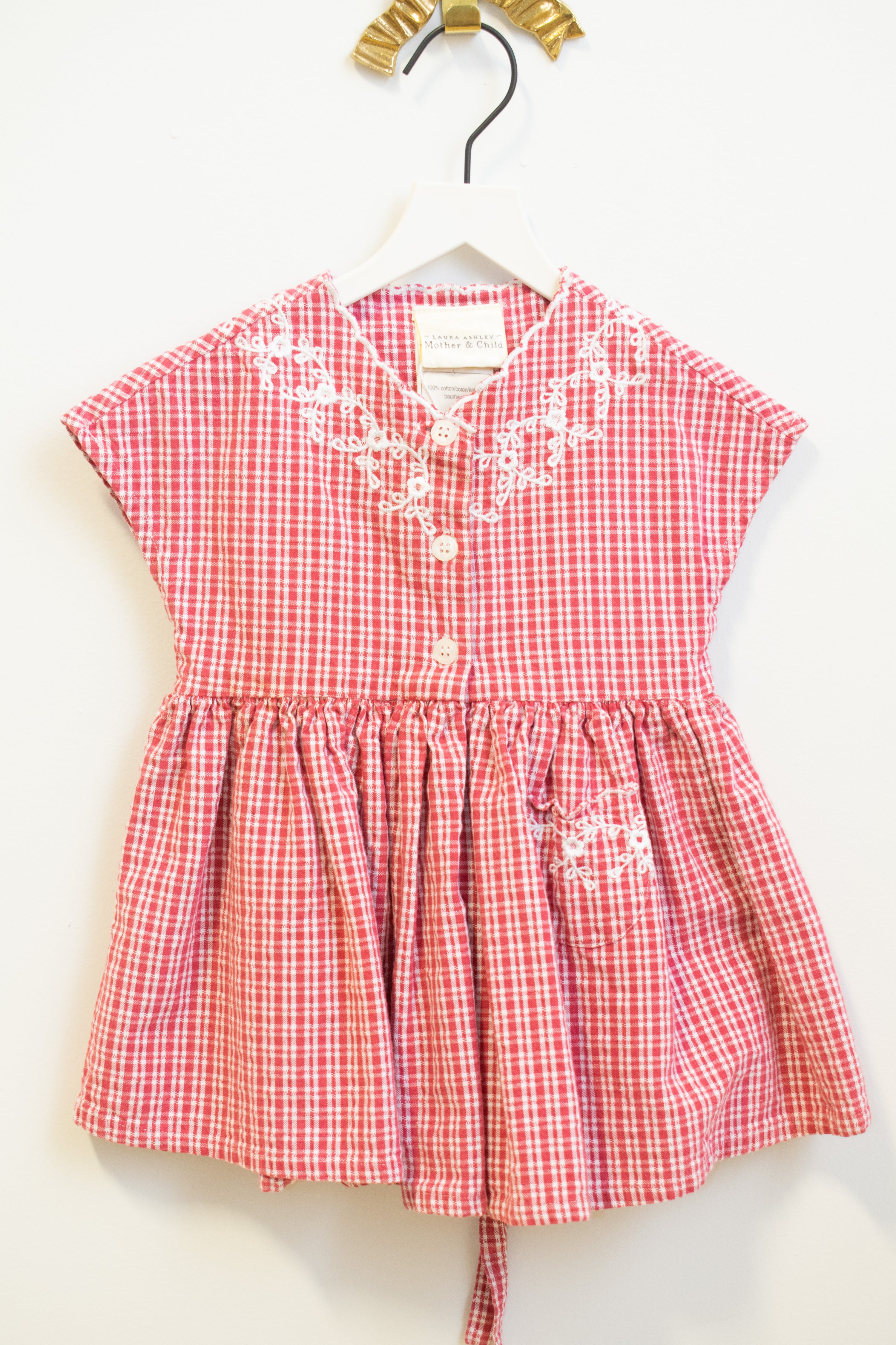 vintage Laura Ashley Red and White Gingham Dress / 6 months