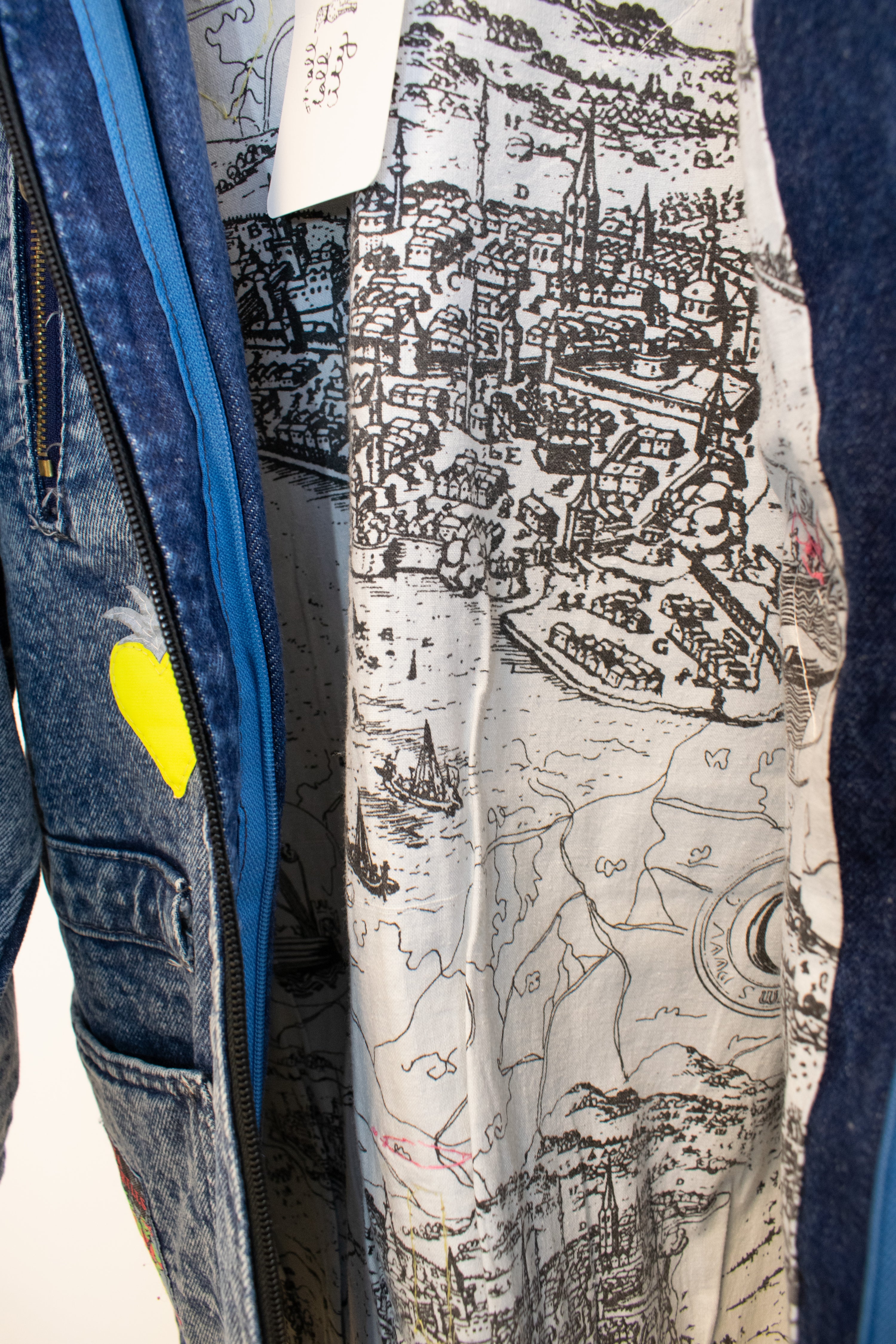 OFAK handmade vintage Italian Folk Art Denim Explorer Jacket / 8-10