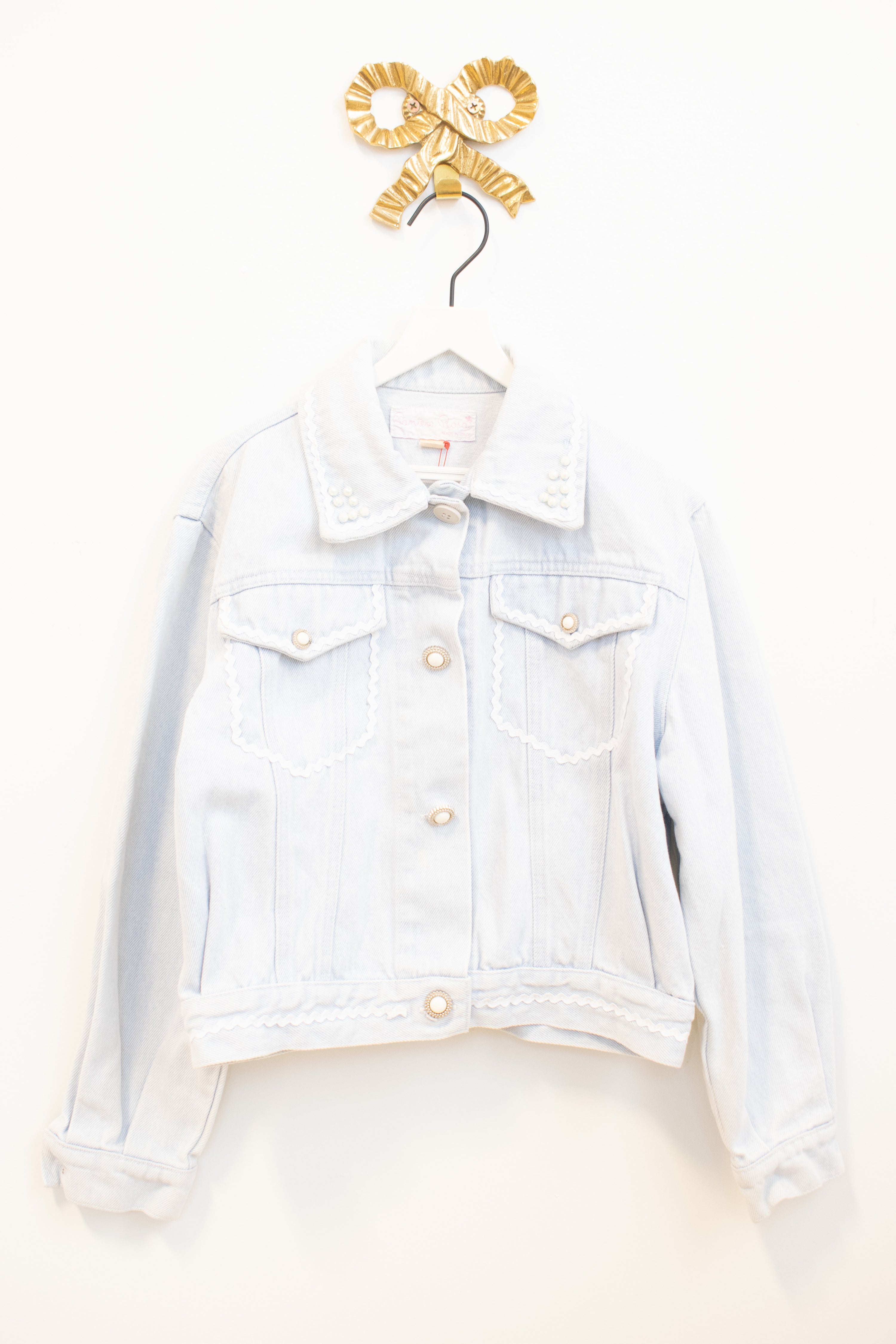 vintage Light Pearl RicRac Jean Jacket / 10-12
