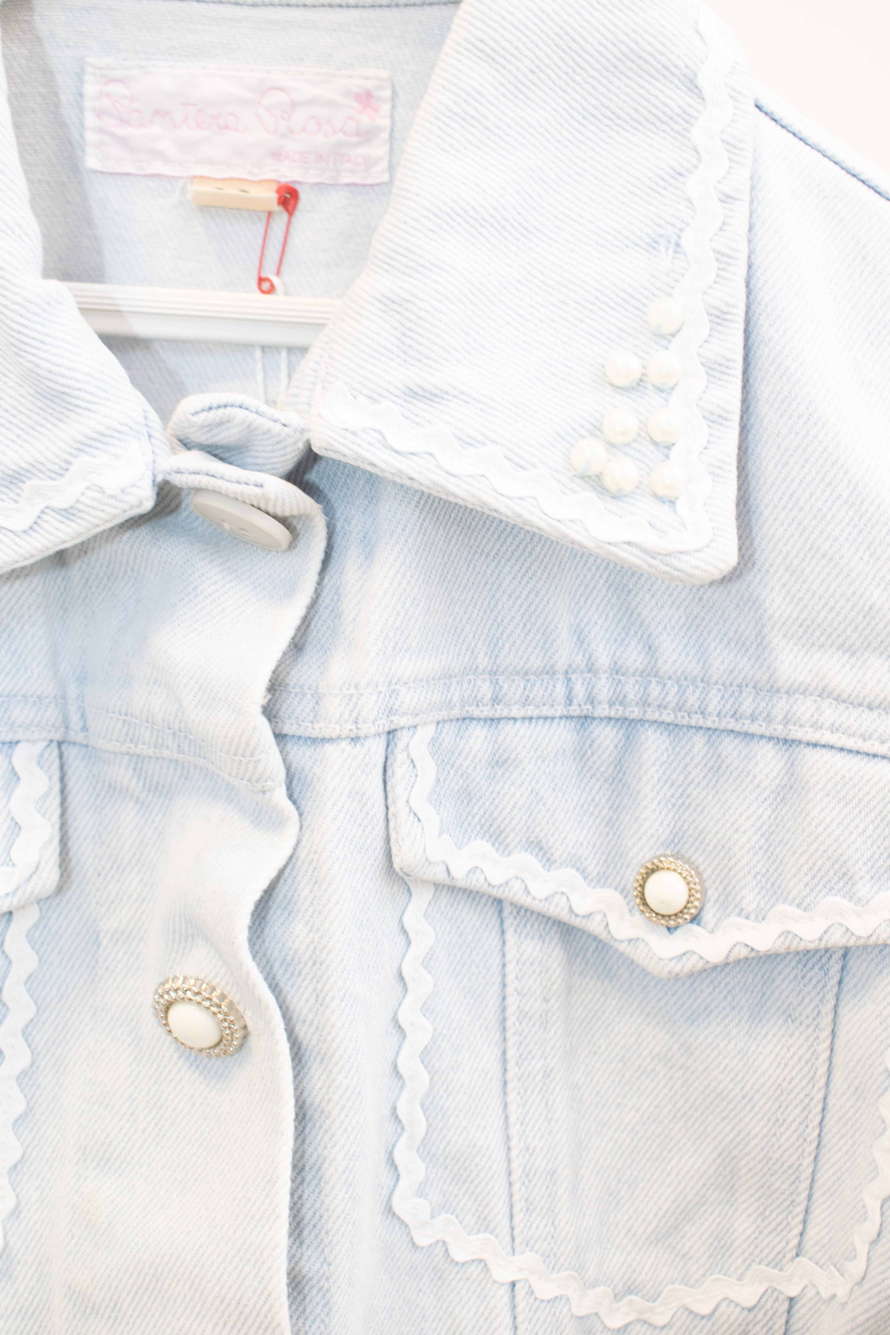 vintage Light Pearl RicRac Jean Jacket / 10-12