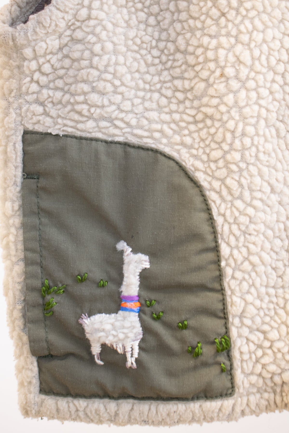 Patagonia Creative Mending Beige and Olive Fleece Vest / 24 months