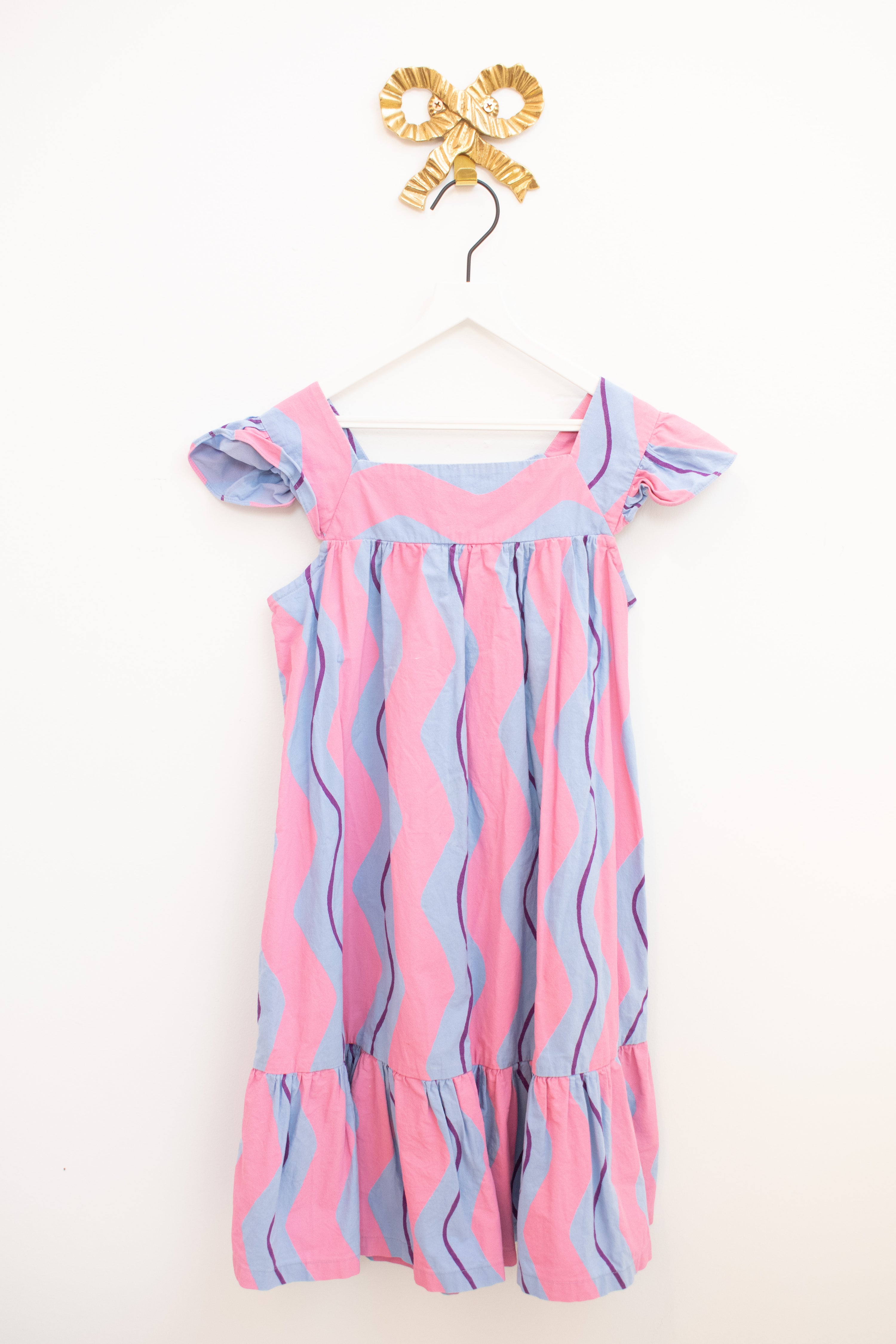 Jelly Mallow Wave Stripe Cotton Dress / 6-7 Years
