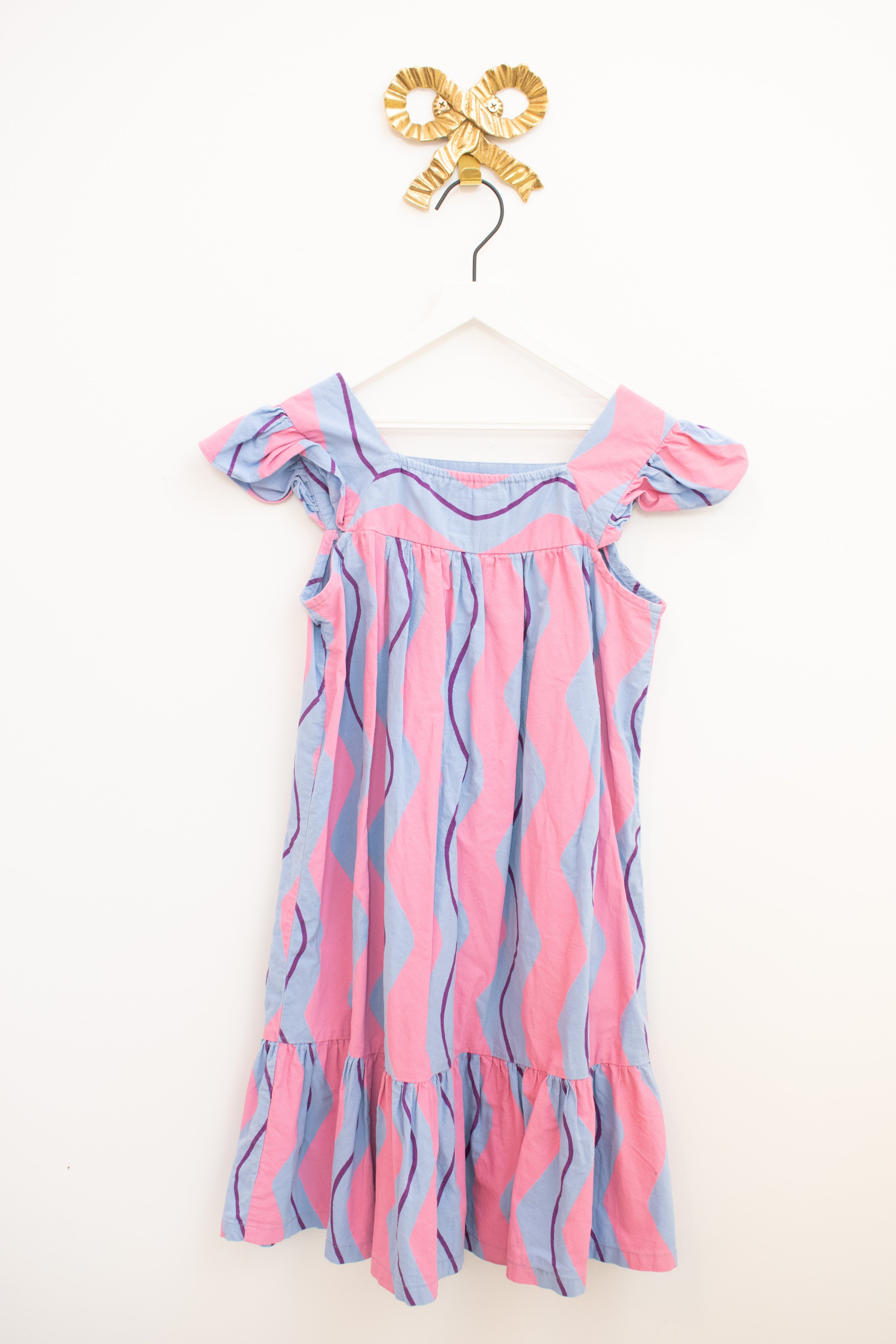Jelly Mallow Wave Stripe Cotton Dress / 6-7 Years