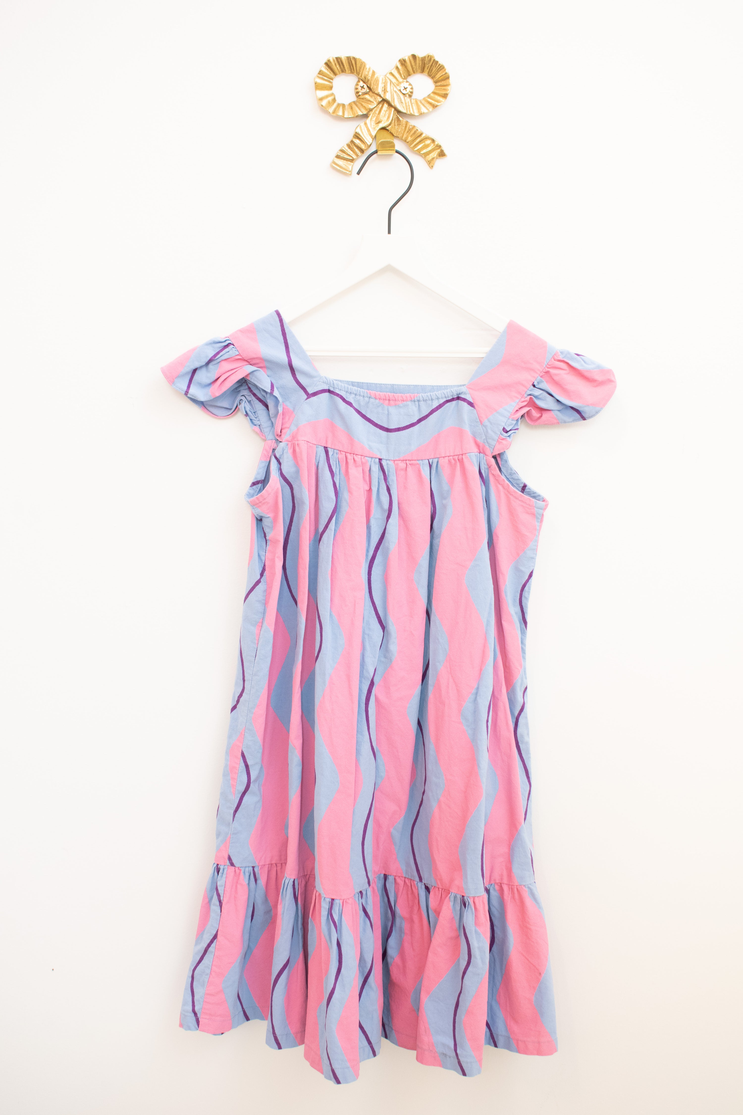 Jelly Mallow Wave Stripe Cotton Dress / 6-7 Years