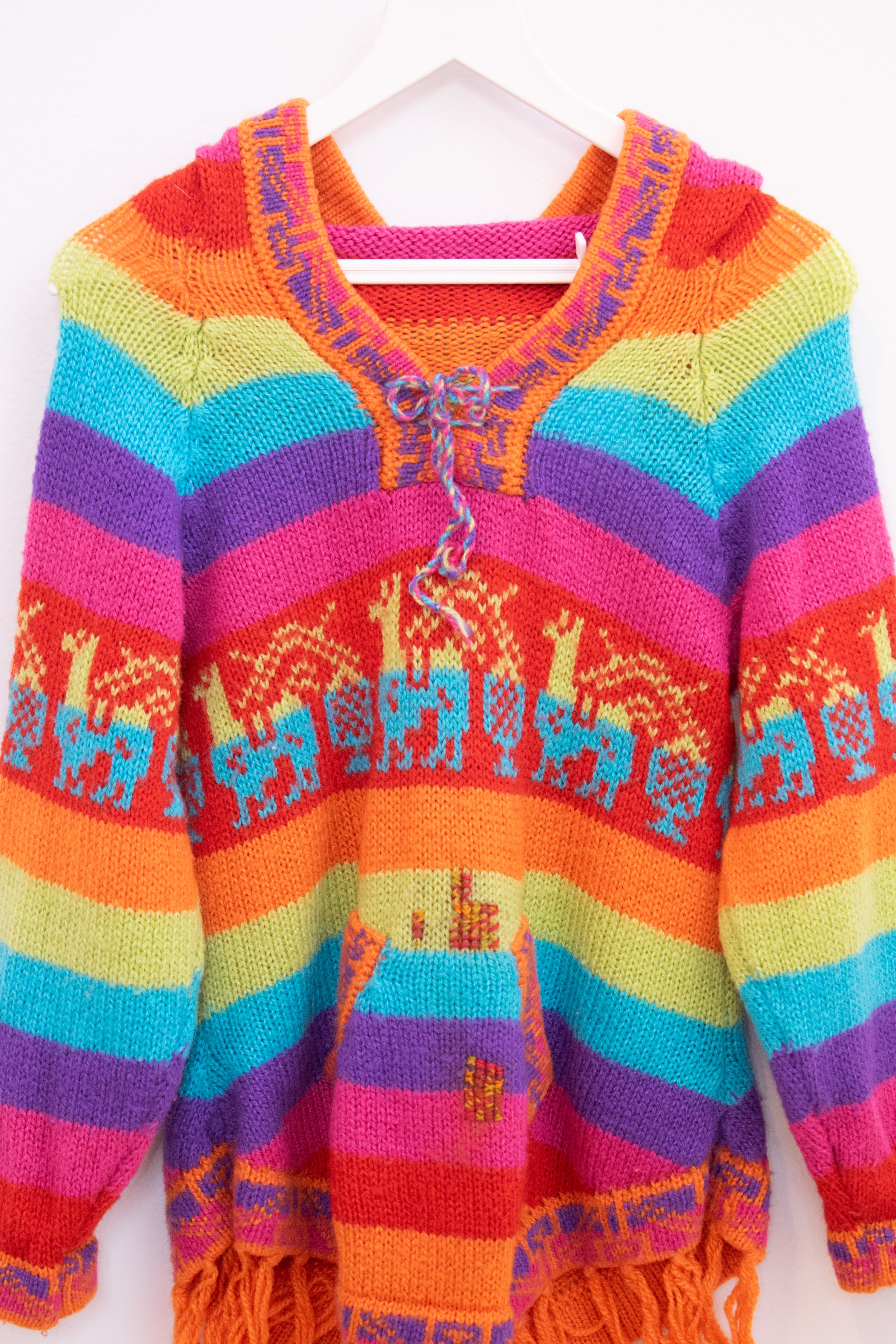 vintage Rainbow Bright Peruvian Sweater Creative Mending / 2-4 years