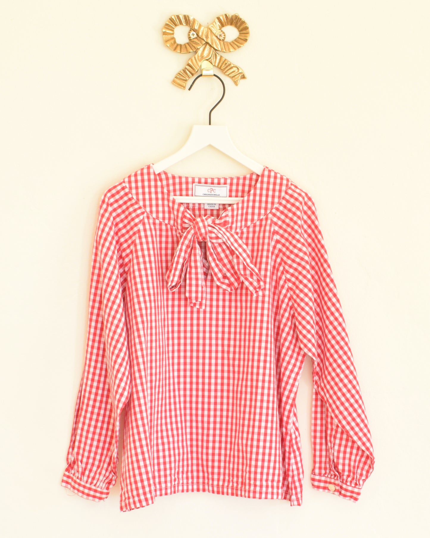 Classic Prep Childrenswear Becca Neck Tie Check Blouse / 6