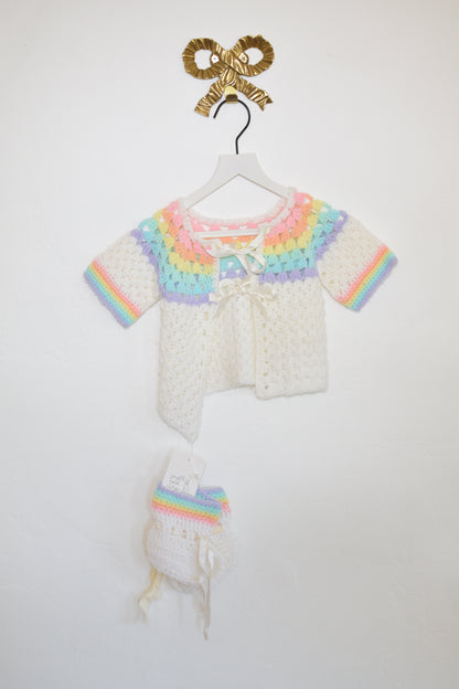 vintage hand-knit booties and shawl / Newborn