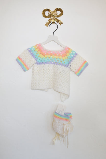 vintage hand-knit booties and shawl / Newborn