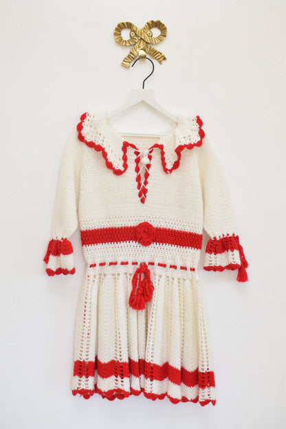 vintage Hand-knit Rose Dress / 8