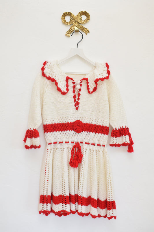 vintage Hand-knit Rose Dress / 8