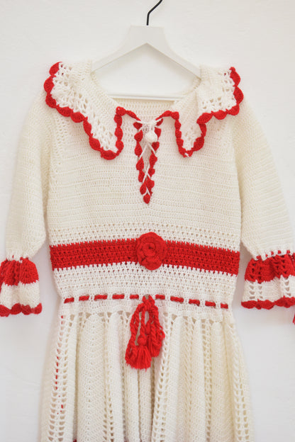 vintage Hand-knit Rose Dress / 8