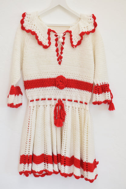 vintage Hand-knit Rose Dress / 8