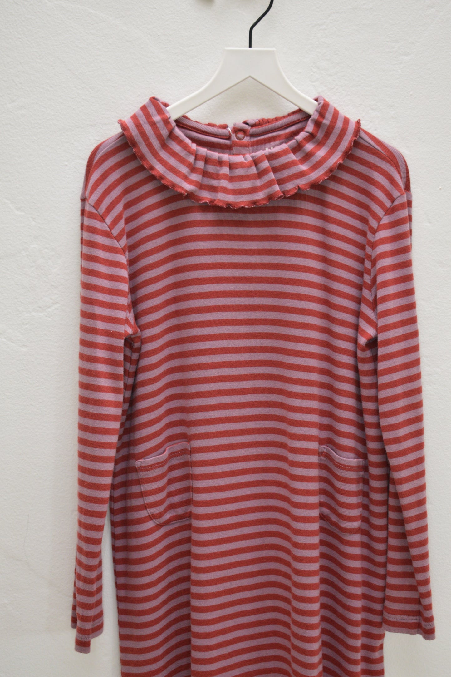 Misha & Puff Raspberry & Pink Stripe Ruffle Collar Dress / 8-9 Years