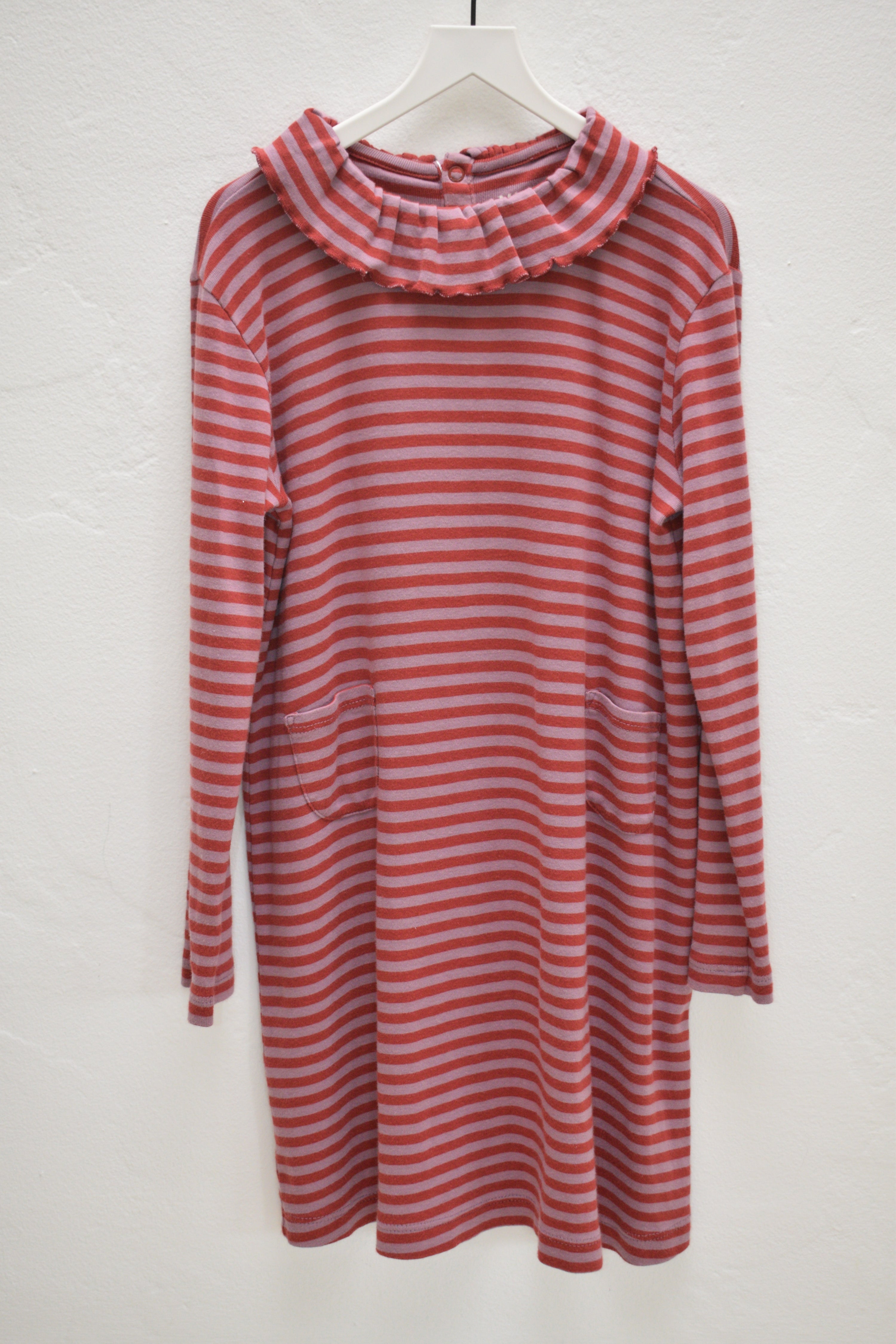 Misha & Puff Raspberry & Pink Stripe Ruffle Collar Dress / 8-9 Years