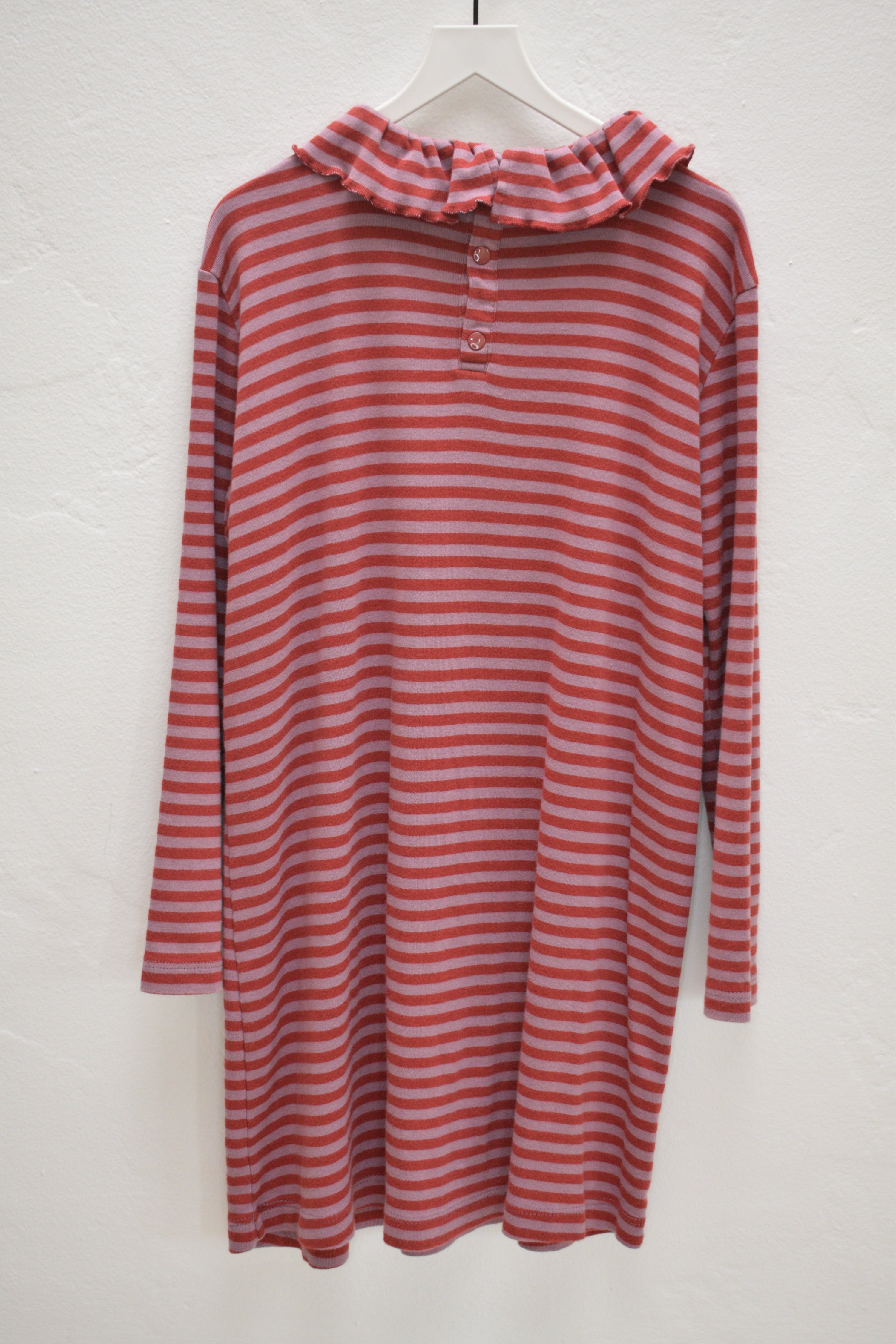 Misha & Puff Raspberry & Pink Stripe Ruffle Collar Dress / 8-9 Years