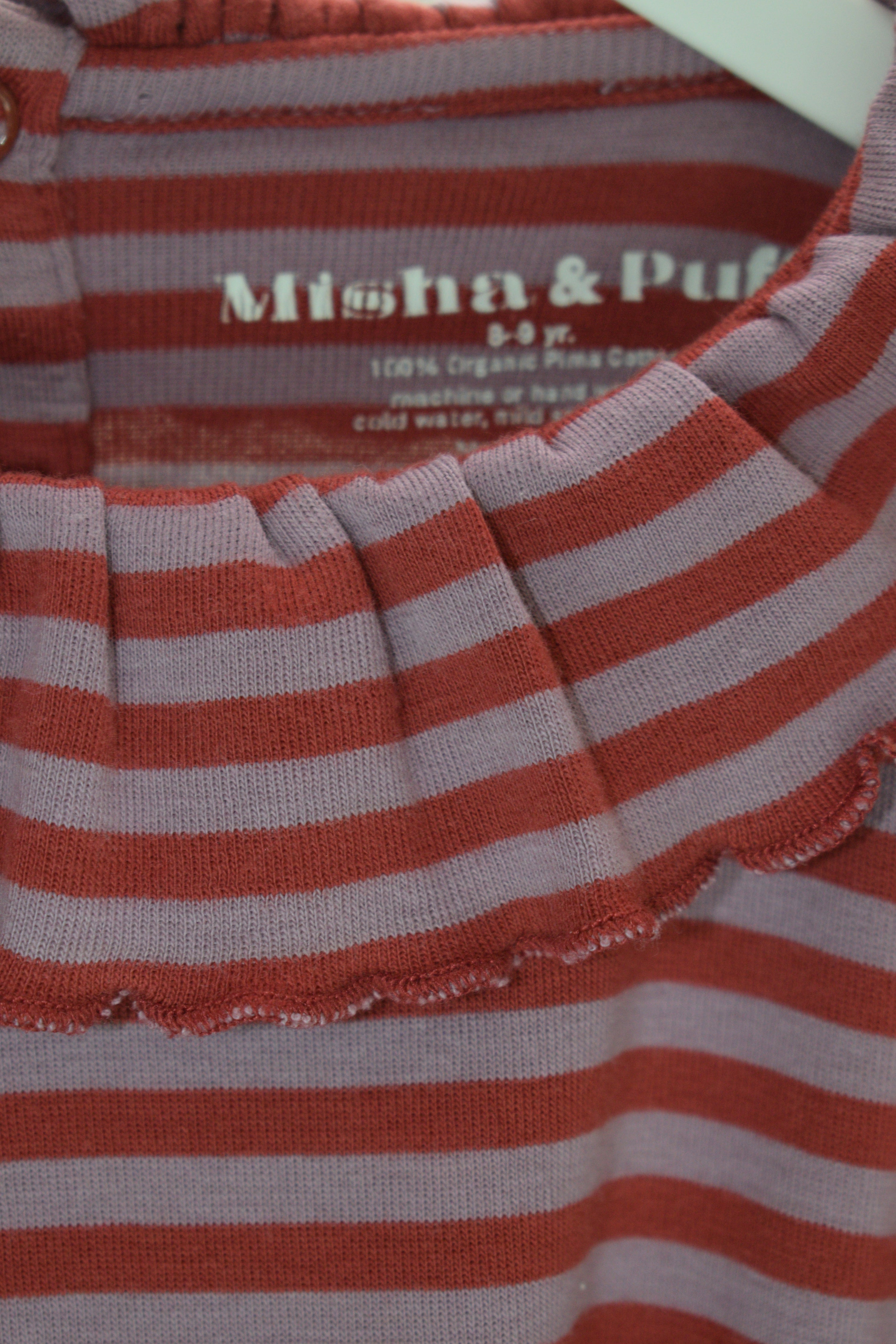 Misha & Puff Raspberry & Pink Stripe Ruffle Collar Dress / 8-9 Years