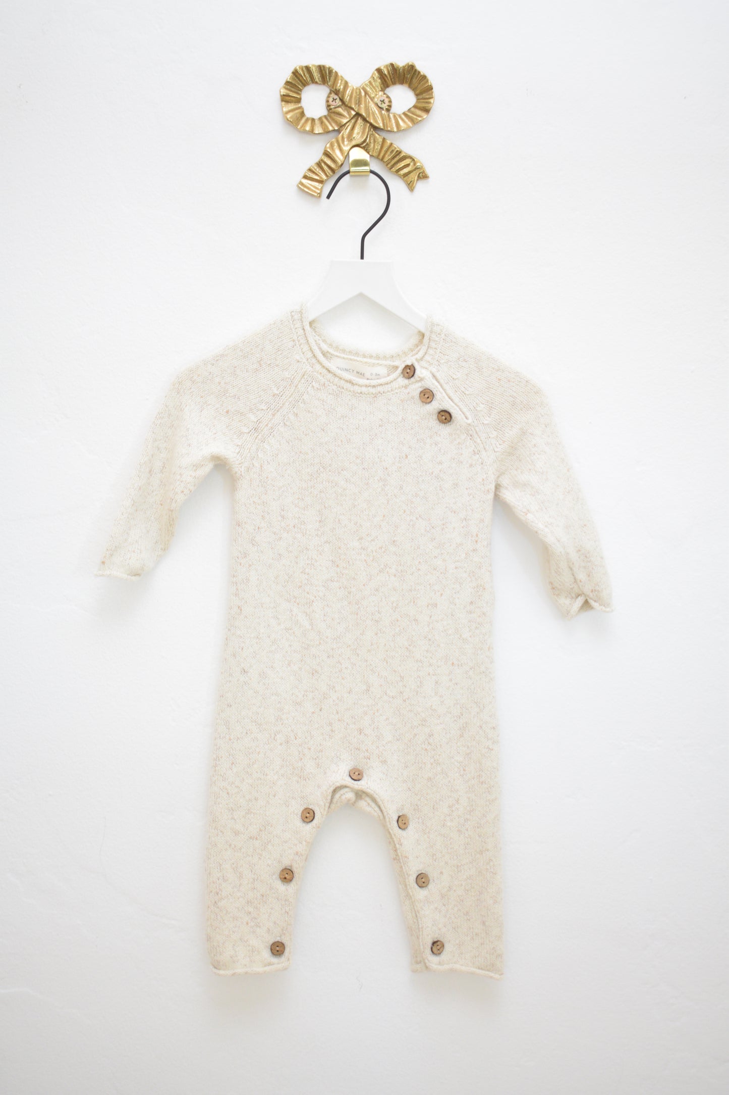 Quincy Mae Knit Oatmeal Romper / 0-3 months