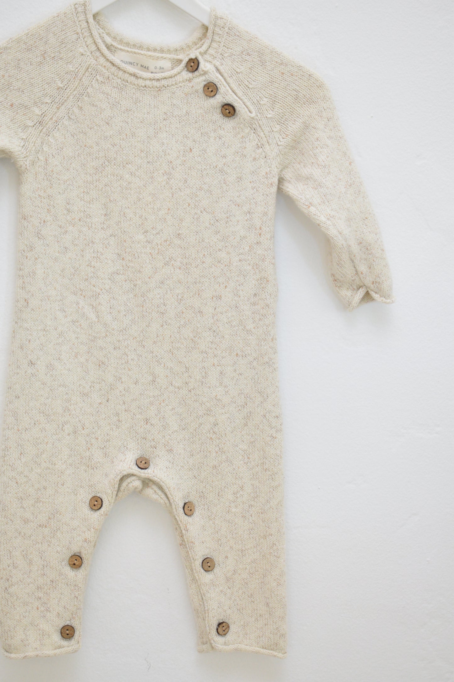 Quincy Mae Knit Oatmeal Romper / 0-3 months