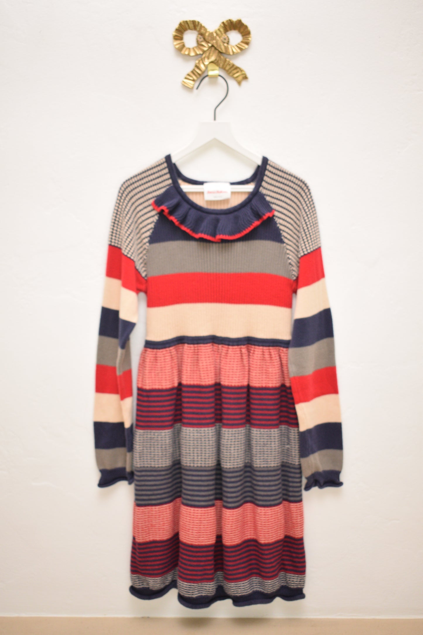 Hanna Andersson Primary Stripe Ribbed Knit Dress  / 7-8 Years