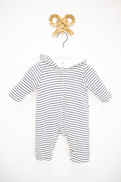 Petit Bateau Navy and White Striped Bunting / 3 months