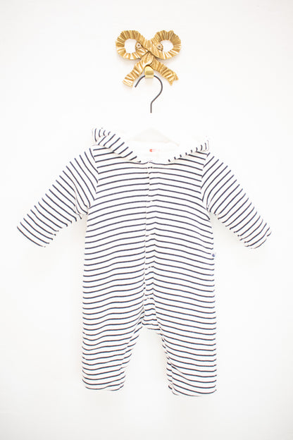 Petit Bateau Navy and White Striped Bunting / 3 months