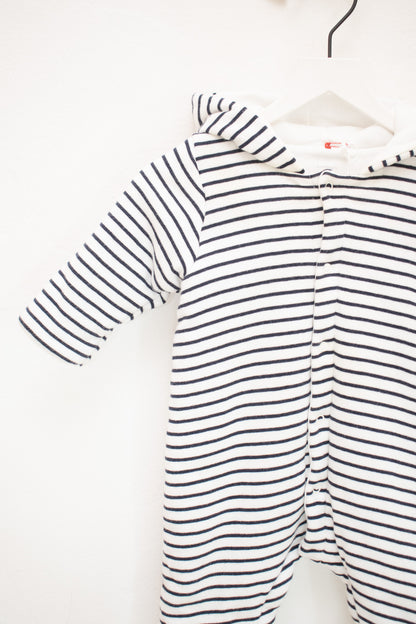 Petit Bateau Navy and White Striped Bunting / 3 months