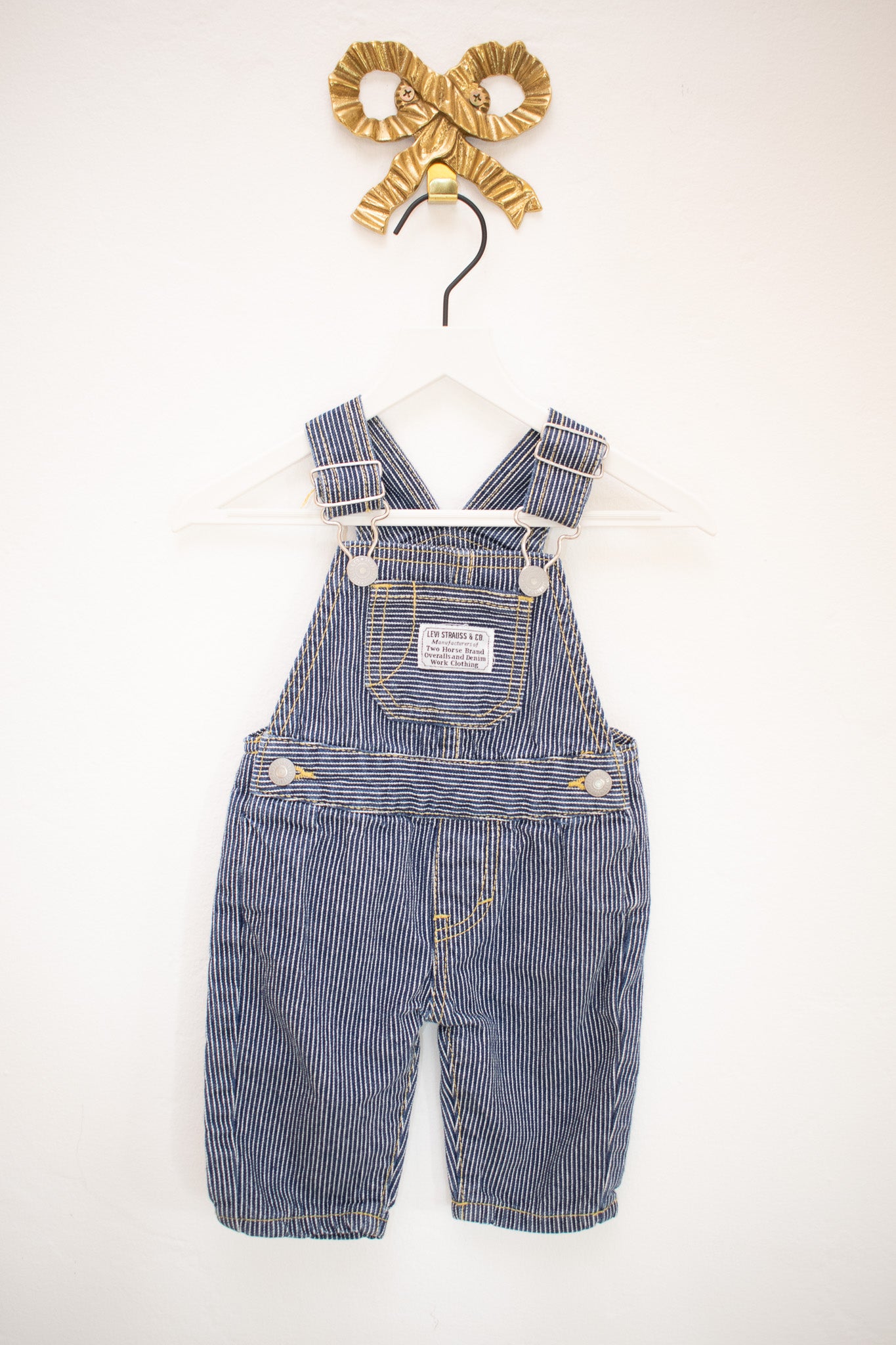 Levi's Blue and White Ticking Stripe Overalls / 3 months