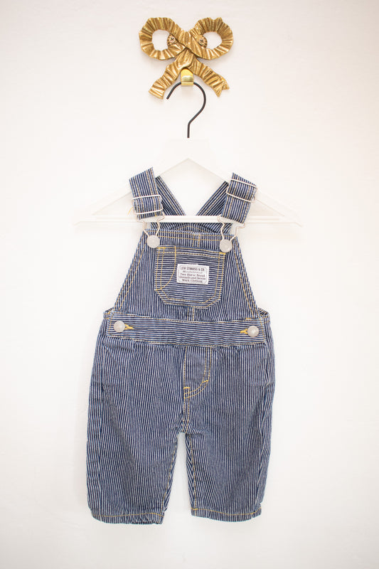 Levi's Blue and White Ticking Stripe Overalls / 3 months