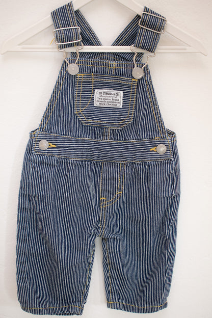 Levi's Blue and White Ticking Stripe Overalls / 3 months