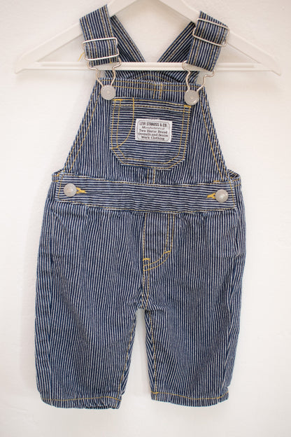 Levi's Blue and White Ticking Stripe Overalls / 3 months