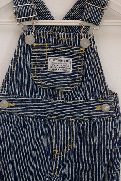 Levi's Blue and White Ticking Stripe Overalls / 3 months