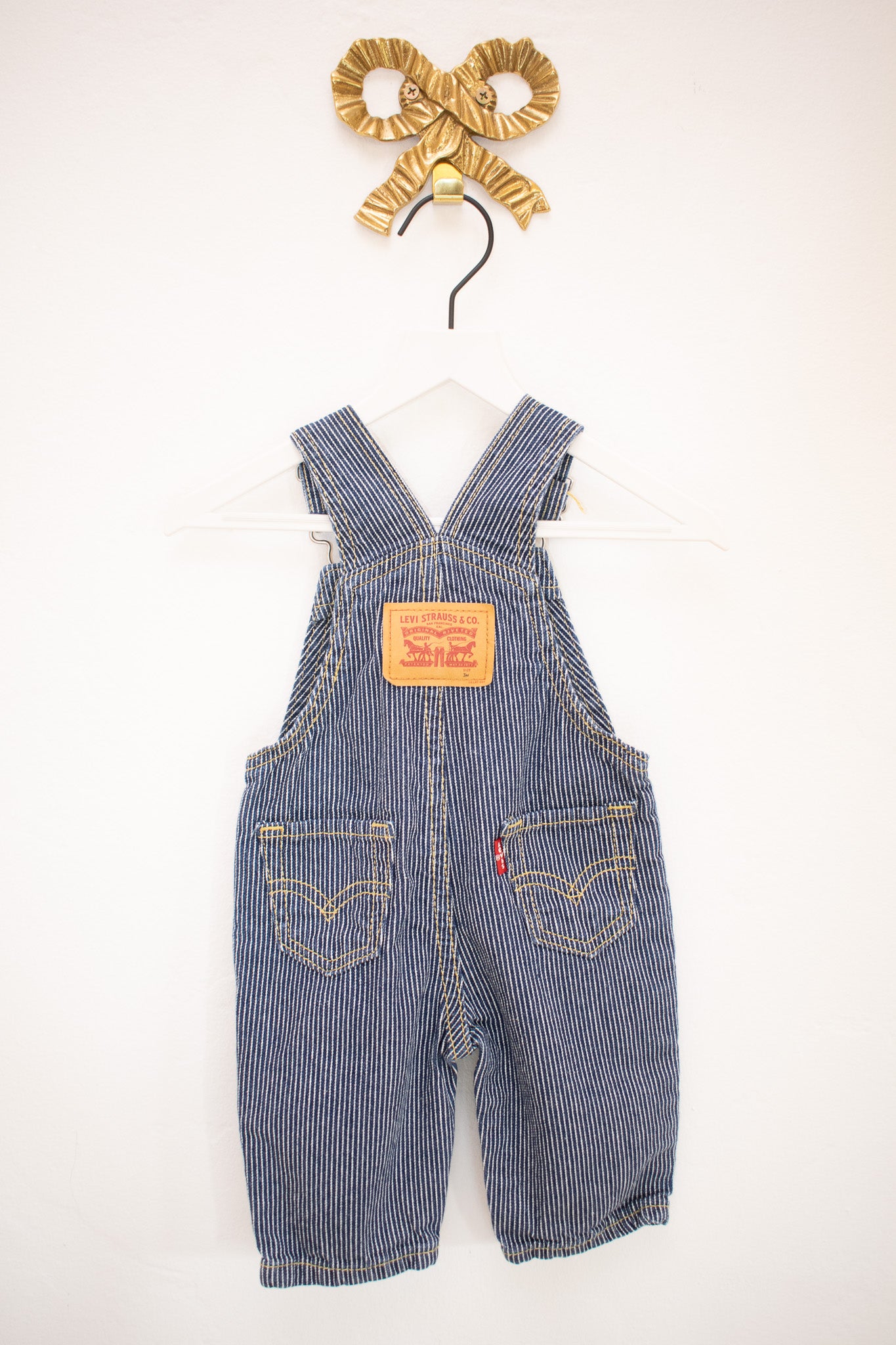Levi's Blue and White Ticking Stripe Overalls / 3 months