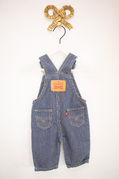 Levi's Blue and White Ticking Stripe Overalls / 3 months