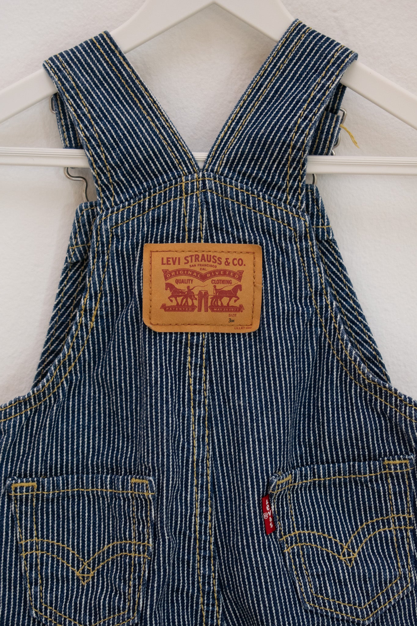 Levi's Blue and White Ticking Stripe Overalls / 3 months