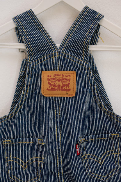 Levi's Blue and White Ticking Stripe Overalls / 3 months