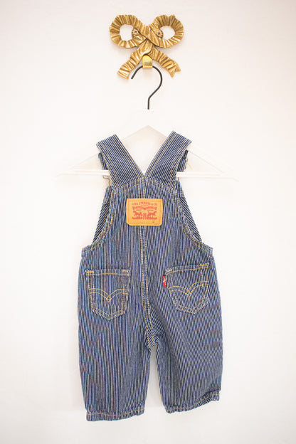 Levi's Blue and White Ticking Stripe Overalls / 3 months