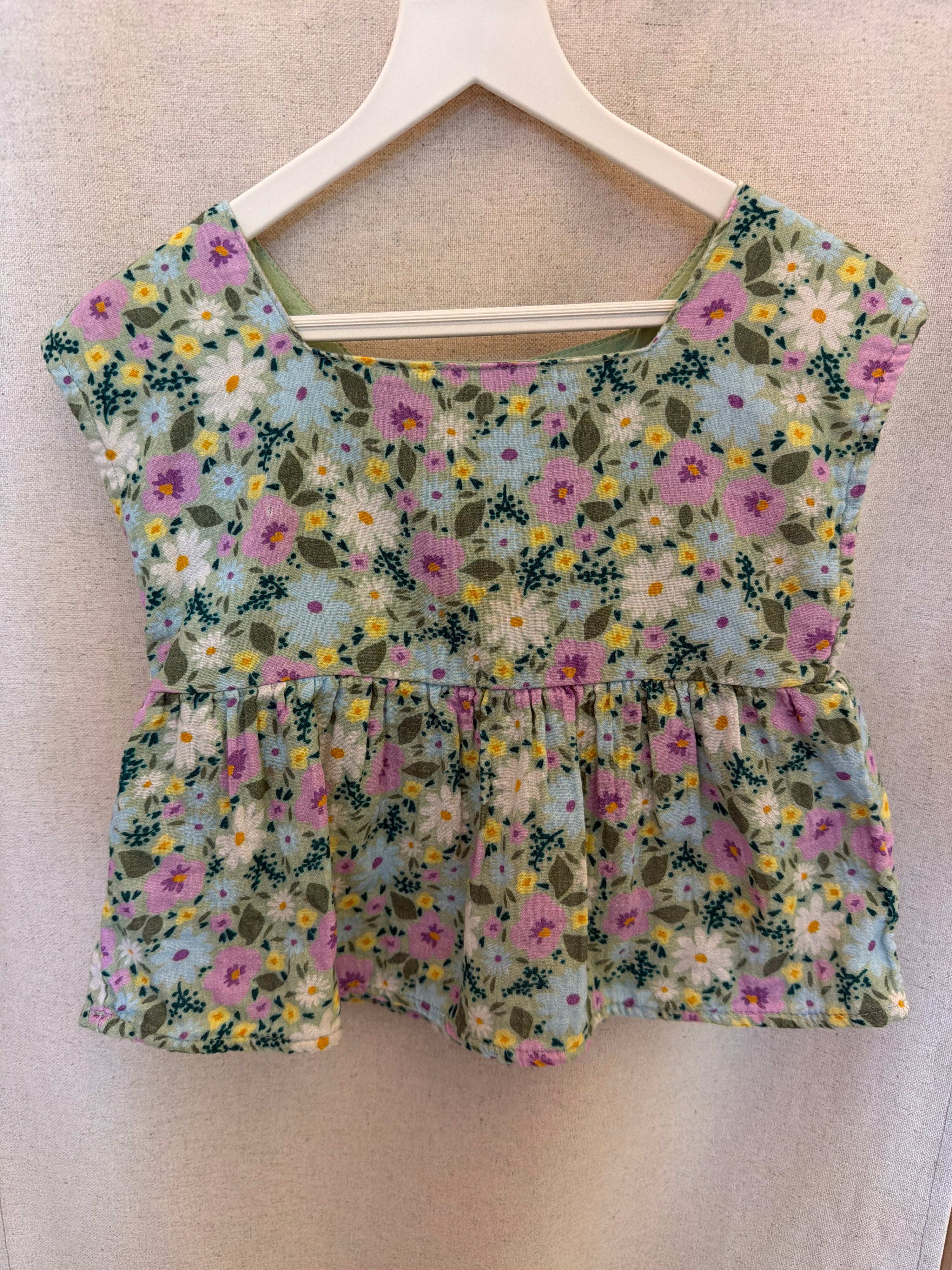 cat & jack Green Garden Purple Flower blouse / 2T