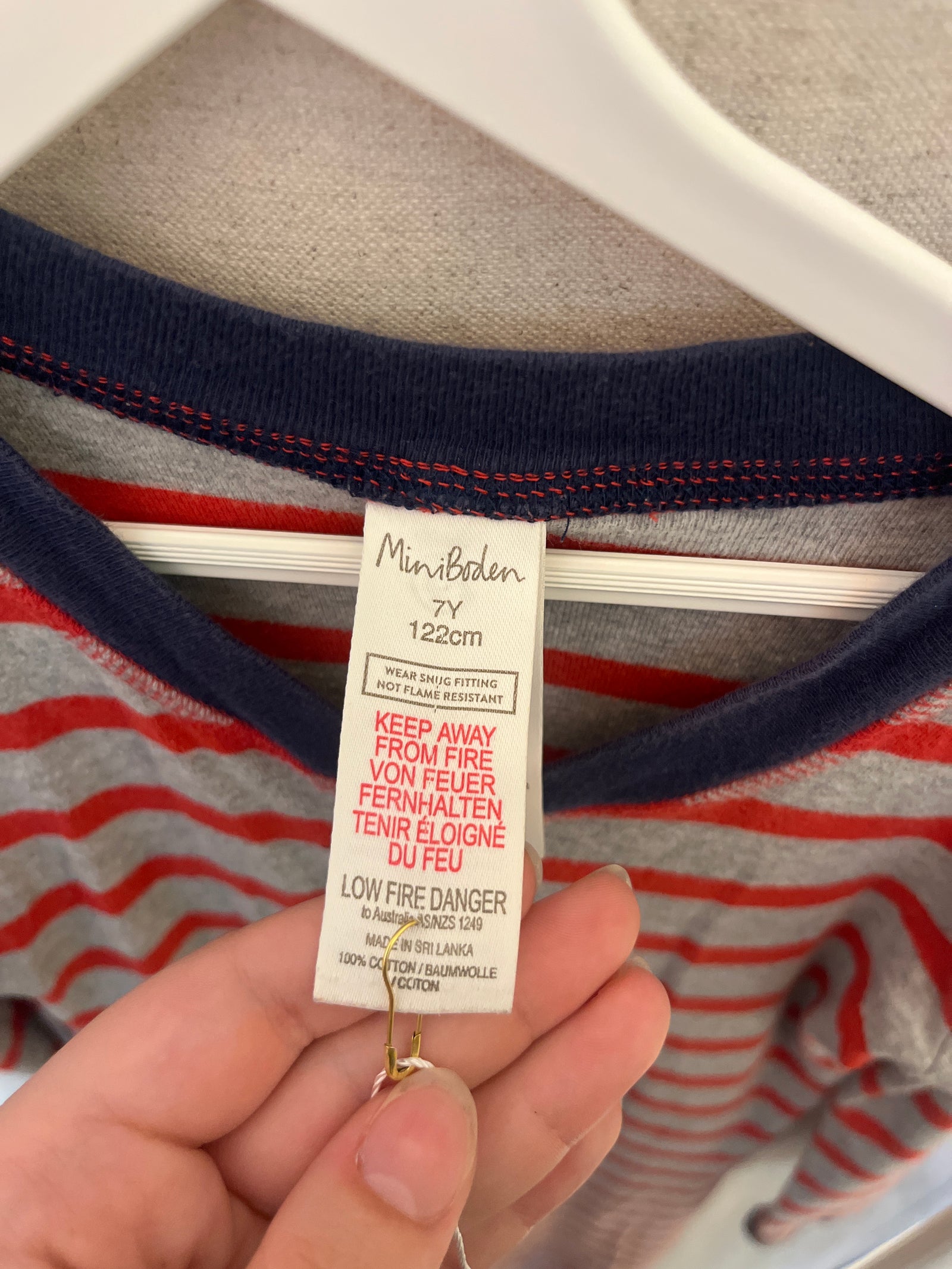 mini boden Gray and Red Stripe Pajamas / 7