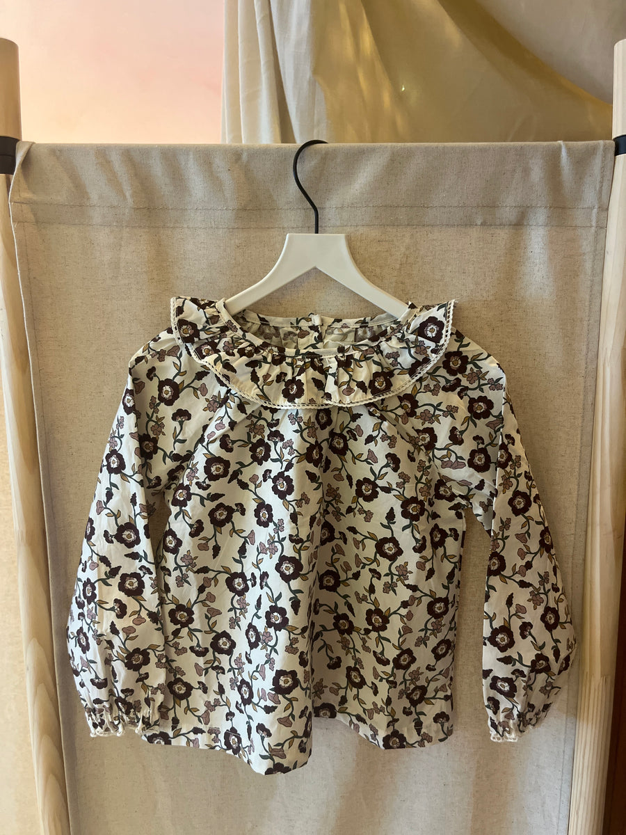 Kendi (by Colored Organics) Cream with brown, pink, and green floral pattern Blouse / 2T