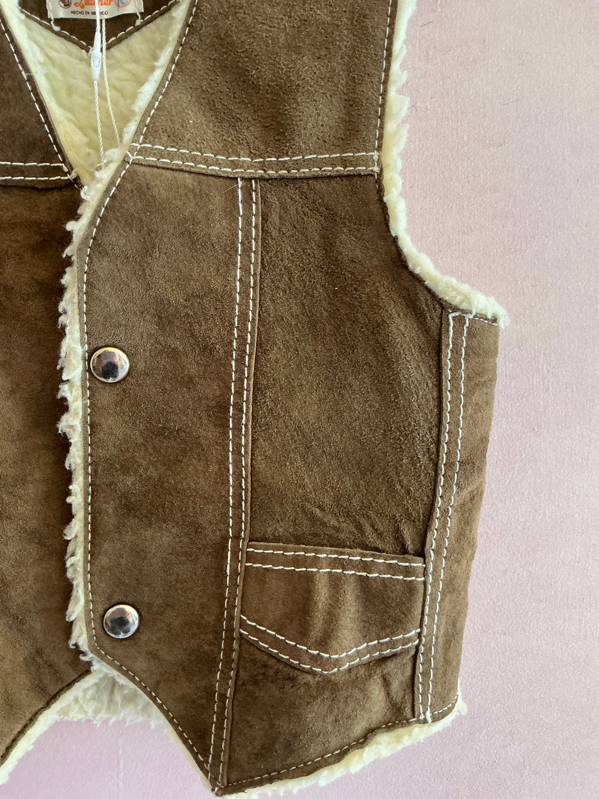 Vintage Brown Sherpa Lined Suede Vest / 4-6